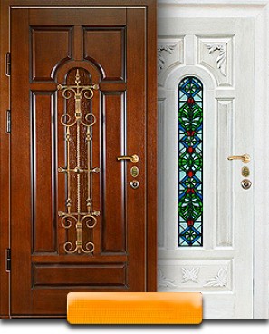 Массив дуба с двух сторон с ковкой и витражом